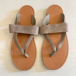 Vince Tess Flat Thong Slide Strappy Sandal Flip Flops Taupe Grey size 7